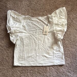 A New Day White Flutter Sleeve Ruffled Blouse